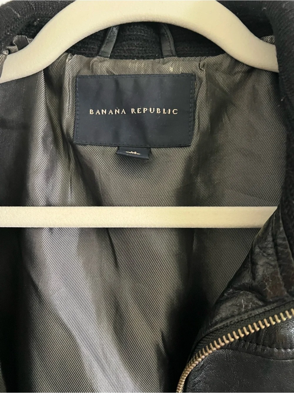 Banana Republic Black Leather Bomber Jacket with Ribbed Trim